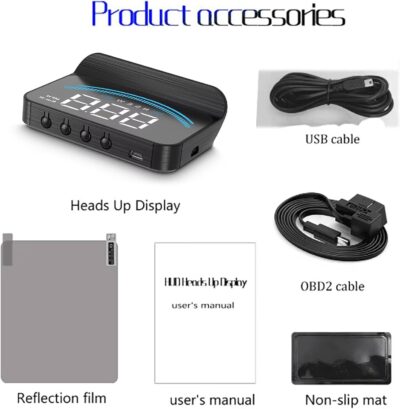 M11 Heads up Display Windshield Projector, OBD2/GPS Speedometer MPH with Speed, 3.5 inch CAR HUD Overspeed Warning, Display Water Temperature, Display distance - Image 9