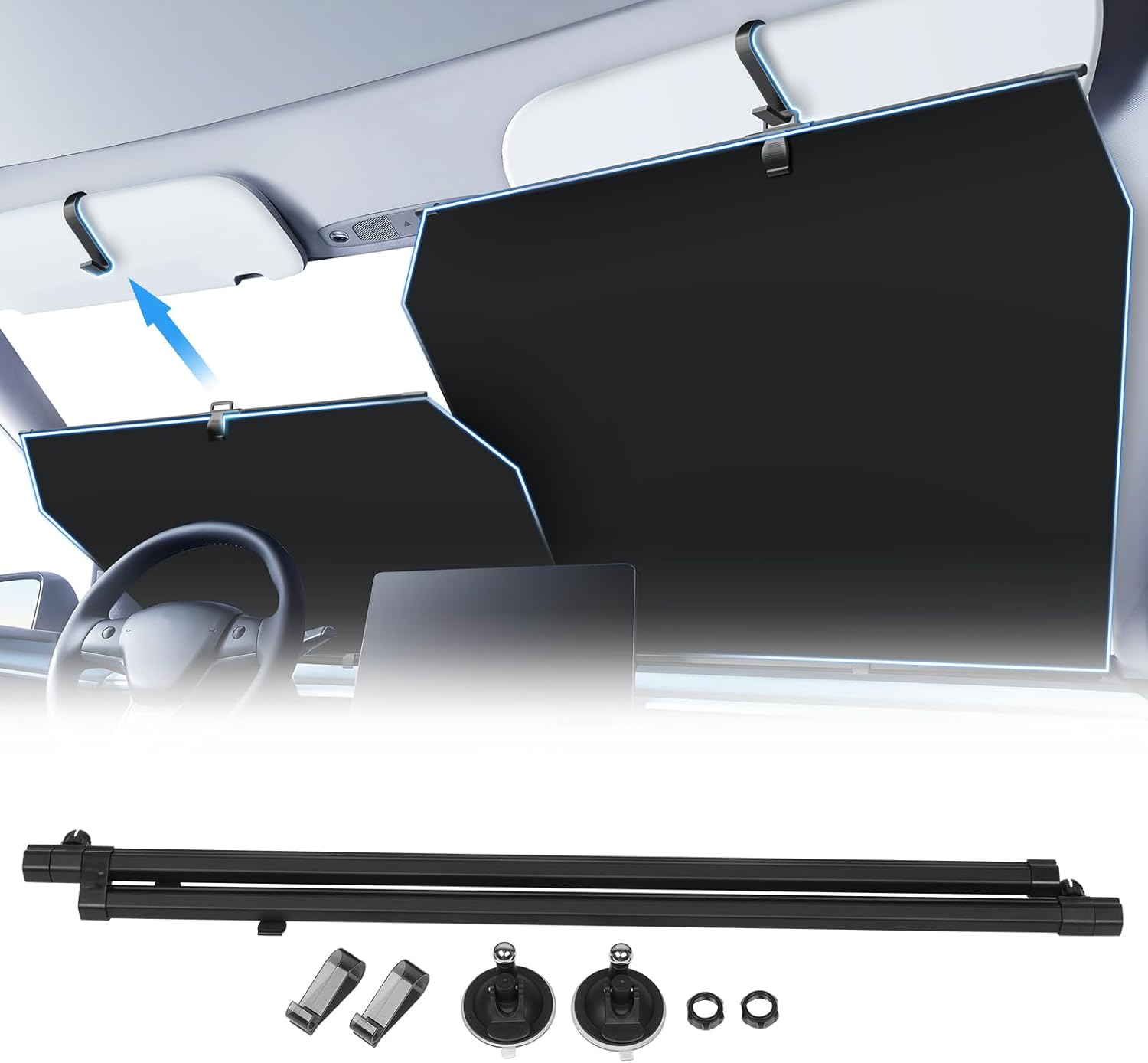 61hMZDNQNRL._AC_SL1500_.jpg 2026 Retractable Windshield Sun Shade Automatic Car Sunshade for Windshield, UV & Heat Protection, Keep Cool and Protect Interior, Adjustable Universal Fit for Car Trucks SUVs (Not for Large Trucks) - Image 1