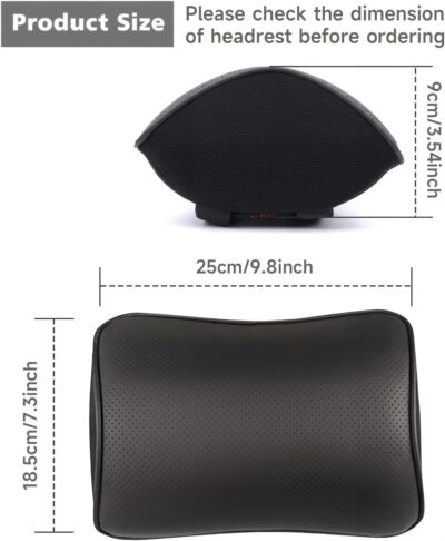 Aukee Car Headrest Pillow with Genuine Leather Cover Memory Foam Neck Cushion with 4 Extension Straps Adjuatable and Comfortable for Driving Home Office Black (Pack of 2) - Image 5