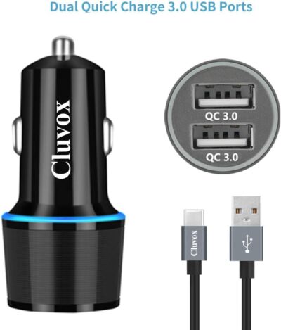Fast USB Car Charger for Samsung Galaxy A56/A55/A54/A53/A50/A17/A16/A15/A14/S26/S25/S24/S23/S22/S21 Plus/Ultra/Note 20/A21/A31/A51 Quick Charge 3.0 Dual USB Rapid Car Charger with Type C Cable 3.3ft - Image 2