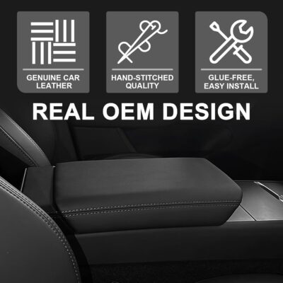 Muslogy Center Console Armrest Cover Fit for Tesla Model Y Juniper 2026+ / Model 3 Highland 2024+ Accessories, Comfort Armrest Pad Console Lid Cushion Vegan Leather Snap-On Black (Hard Cover) - Image 7