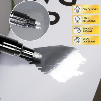 HTVRONT Silver Liquid Mirror Chrome Marker 3PCS - Paint Pen Permanent Metallic 3 Nibs- Silver Chrome Paint Pen for Models, Paintings, Toys or Car Accessories - Image 3