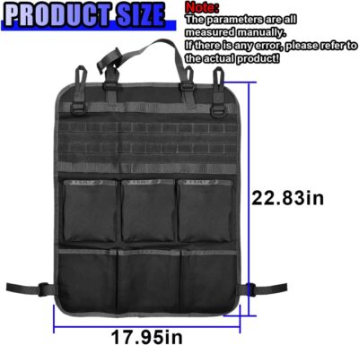 Tactical Molle Panel Car Seat Back Organizer, Waterproof Car Front Seat Protector with Multiple Pockets, Universal Kick Mat for Kids/Pets, Vehicle Backseat Storage Bag for Most Cars (Black) - Image 2