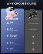 JOYROOM Bluetooth 6.0 Car Adapter FM Transmitter 81W Fast Charging Cigarette Lighter Hands-Free Calling Support USB Drive, Pink - Image 2