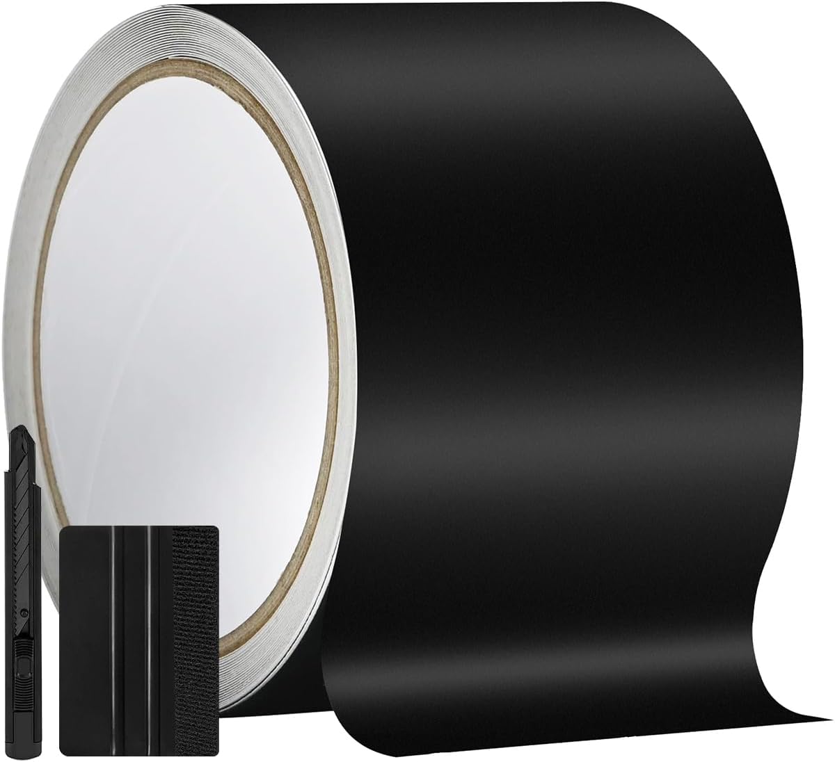 61hsHk-hEL._AC_SL1200_.jpg 4" X 30FT Matte Black Vinyl Wrap for Chrome Delete Window Trim Car Door Sill Protector with Air Release Channel Including Vinyl Wrap Tool Kit - Image 1