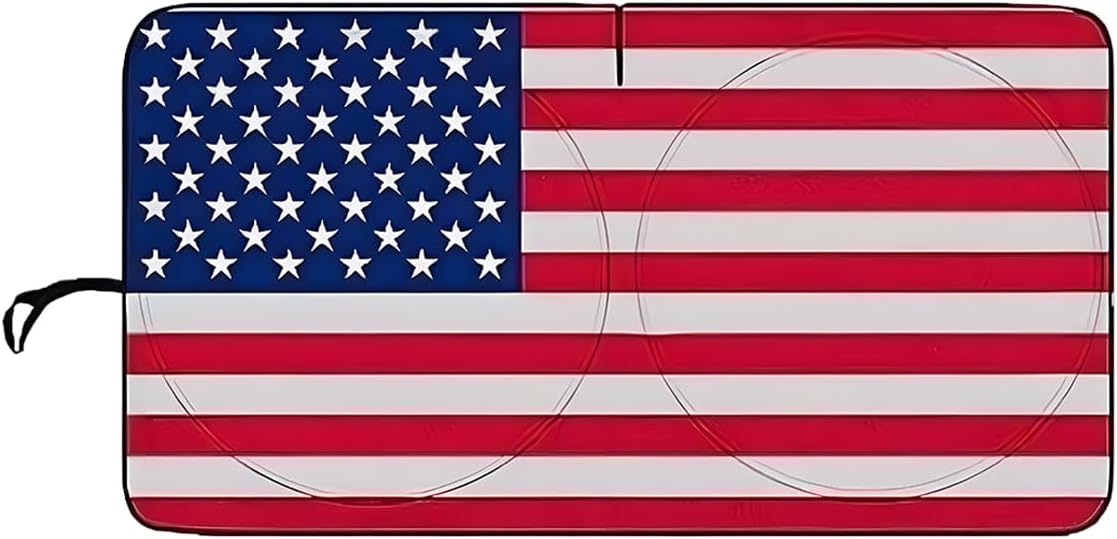 61huC2B5LOL._AC_SL1200_.jpg American Flag Car Windshield Sun Shade, Foldable Car Front Window Sunshade for Cars SUV Truck, Auto Interior Sun Protection Cover, Blocks UV Rays & Keeps Your Vehicle Cool (Red, XL) - Image 1