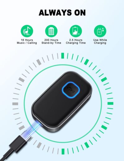 COMSOON Bluetooth AUX Adapter for Car, Noise Reduction Bluetooth Receiver for Music/Hands-Free Calls, Wireless Audio Receiver for Home Stereo/Speaker, 16H Battery Life/Dual Connect (All Black) - Image 6