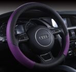 Automotive Steering Wheel Cover Leather Anti Slip Wrap 15",Purple
