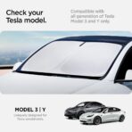 Spigen Front Windshield Sunshade for All Tesla Model Y & 3 | Dual Layered Protection Car Accessories for Model Y Juniper and Model 3 Highland | Gift for Tesla Owner - Image 2