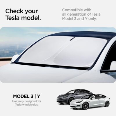 Spigen Front Windshield Sunshade for All Tesla Model Y & 3 | Dual Layered Protection Car Accessories for Model Y Juniper and Model 3 Highland | Gift for Tesla Owner - Image 2
