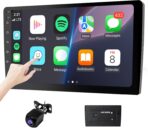 10.1" Double Din Car Stereo, Touchscreen Car Radio with Wireless Apple CarPlay & Android Auto, Bluetooth 4.1, HD Backup Camera, Mirror Link, GPS Navigation, WiFi, Voice Control, 2+64GB, FM/AM