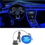 EL Wire Interior Car LED Strip Lights, 16.5FT USB Neon Glowing Strobing El Wire Strip with 6mm Sewing Edge, Ambient Lighting Kits for Car Inside Decorations (Blue)