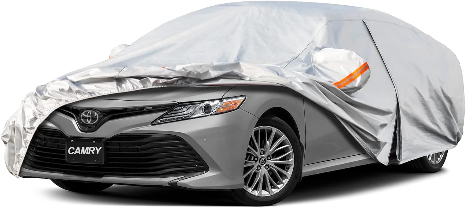 61iL1rpnNNL._AC_SL1500_.jpg Kayme 6 Layers Car Cover Custom Fit for Toyota Camry Sedan/Solara (1996-2025) Waterproof All Weather for Automobiles, Outdoor Full Cover Rain Sun UV Protection with Zipper Cotton/Silver - Image 1