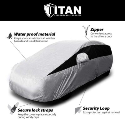 Titan Lightweight Poly 210T Car Cover for Hatchbacks 165-181". Waterproof, UV Protection, Scratch Resistant, Driver-Side Zippered Opening. Fits Prius, Focus, Civic and More. - Image 4
