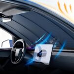 Automatic Lifting Car Windshield Sunshade for Model Y/Y Juniper & Model 3/3 Highland, Tesla Electric Windshield Sunshade, Auto-Retractable One-Touch Control Smart Sunshade
