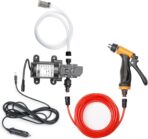Portable Intelligent Electric Pressure Washer Pump 100W 160 PSI 12V Portable Pressure Powerful Washing Kit with 21.3 Feet PVC Hose for Home, Car, Garden, Projects (100 W-Black Hose)