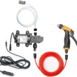 Portable Intelligent Electric Pressure Washer Pump 100W 160 PSI 12V Portable Pressure Powerful Washing Kit with 21.3 Feet PVC Hose for Home, Car, Garden, Projects (100 W-Black Hose)