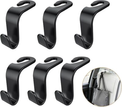 6Pack Car Seat Back Hooks Set Black Texture Multi Purpose Bag Holder Portable Storage Hooks for Travel Commute Shopping Office Use 4.3x2.8in(Black) - Image 3