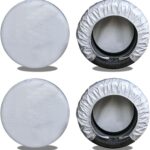 kayme Rv Tire Covers Set of 4, Travel Trailer Camper Truck SUV Motorhome Waterproof Wheel Cover, Sun Rain Snow Protector, Fit 27-29 Inch Tire Diameter/Silver