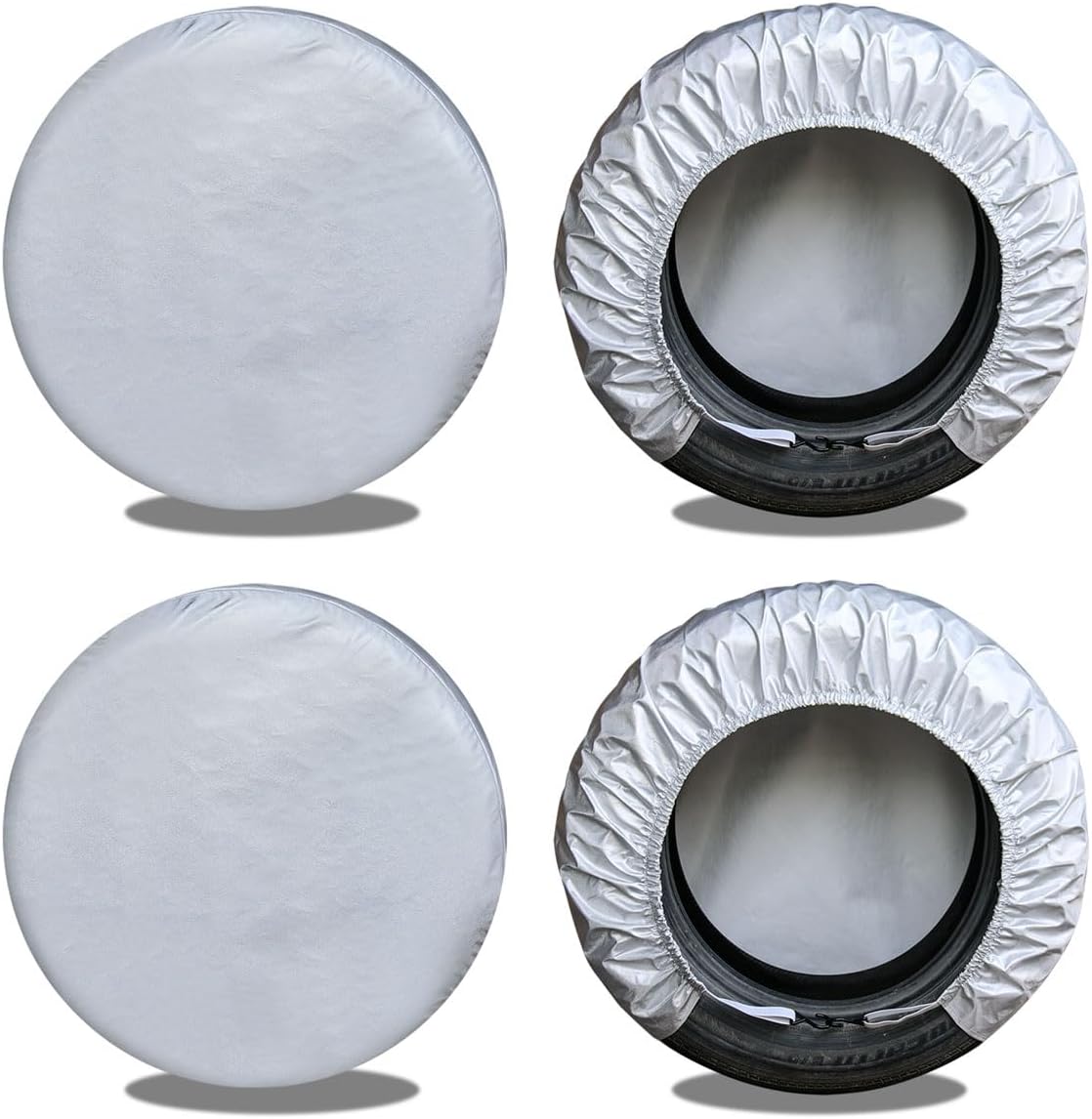 61ifSQhZIuL._AC_SL1200_.jpg kayme Rv Tire Covers Set of 4, Travel Trailer Camper Truck SUV Motorhome Waterproof Wheel Cover, Sun Rain Snow Protector, Fit 27-29 Inch Tire Diameter/Silver - Image 1