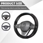 Car Steering Wheel Cover, 15 Inch Carbon Fiber Leather Stitching Color Steering Wheel Protector, Anti-Slip Elastic Breathable Steering Wheel Cover for Most Vehicles (Black) - Image 2