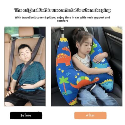 Travel Pillow Car Cushion for Kids 6 Years Old+ Shoulder Neck Back Support & Seat Belt Comfort, Road Trip Cozy Sleeping Gift for Young Travelers, Parents, Families, Baby Shower (Dinosaur Blue) - Image 6