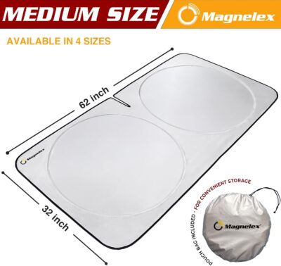 Magnelex Car Windshield Sunshade - Advanced Light-Blocking Protection, Foldable Sun Shade with Mirror Cut-Out Keeps Your Vehicle Cool, Fit for Cars, Trucks, and SUVs - Medium (62 x 32 in) - Image 4