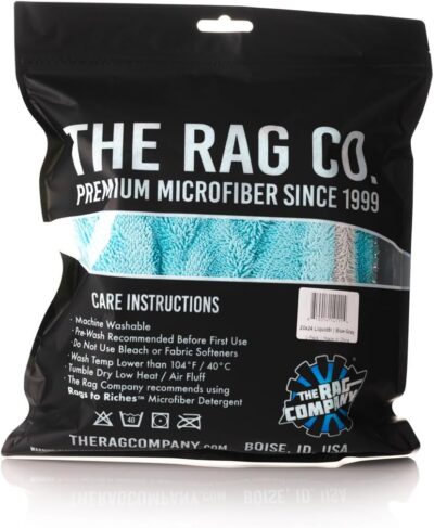 The Rag Company - The Liquid8r - Absorbent 70/30 Blend Microfiber Drying Towel for Cars, Trucks, SUVs, Safe for Detailing + Scratch Free, Twist Loop, 1100gsm, 20in x 24in, Aqua Blue/Grey - Image 8
