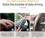 Leather Car Steering Wheel Cover for Men Women, Elastic, Breathable Anti-Slip, Universal 15 inch, (Black1) - Image 5