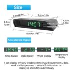 Car Auto Digital Dashboard Clock Small Clocks Solar Powered Stick-On Luminous Time Clock with Temperature LCD Screen Display for Car Interior(Green) - Image 2