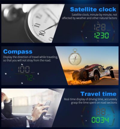 HUD Heads Up Display for Cars 2025 New Universal Digital GPS Speedometer LED Display with MPH Speed Compass Overspeed Alarm Fatigued Driving Alert,USB Cable Plug and Play for All Vehicle - Image 7