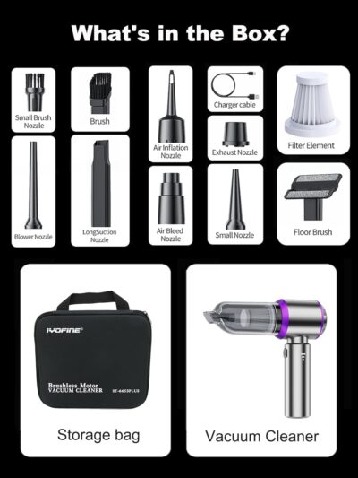 Vacuum/Air Duster 80,000RPM Super Power Mini Car Vacuum Cleaner 4-in-1 air Blower Gun Air Duster & Air Blower & Pump Hand Electric air Duster Handheld dust Blower Blower Cordless (Purple) - Image 8