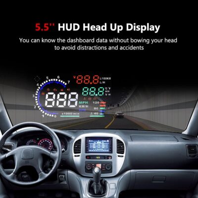 5.5'' HUD Head Display, Windshield Screen Projector Vehicle Speed, Hud Overspeed Alarm, Km/h MPH, OBDII/EUOBD Interface Plug Car Hud Screen - Image 5