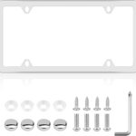 Chrome License Plate Frame Made of Zinc Alloy Metal, Universal Car Accessories,1 Pack License Plate Holder Never Rust and Unbreakable with Metal Screws& Chrome Caps and Screwdriver (1 PCS Silver)