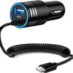 Android Car Charger Fast Charging Cord Type C 3.4A USB C Cigarette Lighter Adapter with Coiled Cable for Samsung Galaxy S26 S25 S24 S23 Z Flip 7 6 5 4 3 Z Fold 7 6 5 4 A17 A16 A35 A25 A15 A54 A14 A53