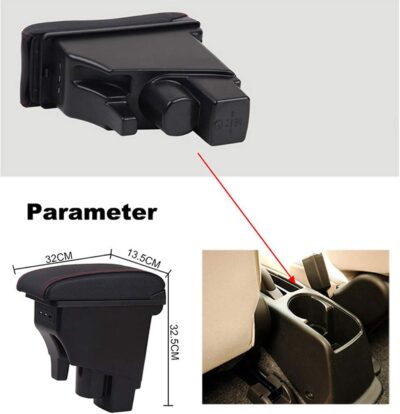 YJYWZH Armrest Box for Honda Fit Jazz 2002-2008 Car Arm Rest Seat Center Storage Box Consoles Double Layer with 3 USB Ports (Black with Black Thread) - Image 5