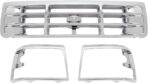 Grille & Headlight Bezel Silvery Compatible with 1992-1996 Ford Bronco F150 F250 1997 F350 & 1997 F250HD F350 Front Grill Lamp Cover Plastic(ABS) Replacement for FO1200173 FO2512130 FO2513131