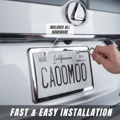 SunplusTrade 2 Stainless Steel Polish Mirror License Plate Frame + Chrome Screw Caps (Silver) - Image 4