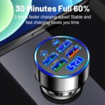 USB C Car Charger Adapter with Voltmeter Compatible with iPhone 16 15 14 13 12 11, Android, Samsung, 120W 6 in 1 Multi-Port Super Fast Charging Cigarette Lighter USB Charger - Image 4
