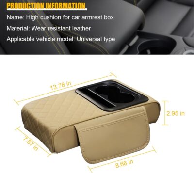 Mandark Car Center Console Armrest Pillow, Leather Memory Foam Auto Arm Rest Box Cover with Storage Bag, Waterproof Automotive Interior Elbow Protector Accessories, Universal Fit (Beige) - Image 2