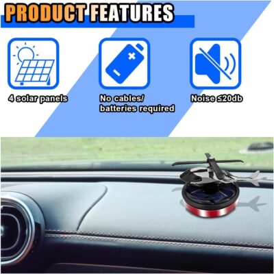 Helicopter Car Air Fresheners with Solar Rotating, Creative Car Perfume Decoration, Auto Airplane Fragrance Diffuser for Cars, Home, Office (Not Including the Fragrance) (Red) - Image 3