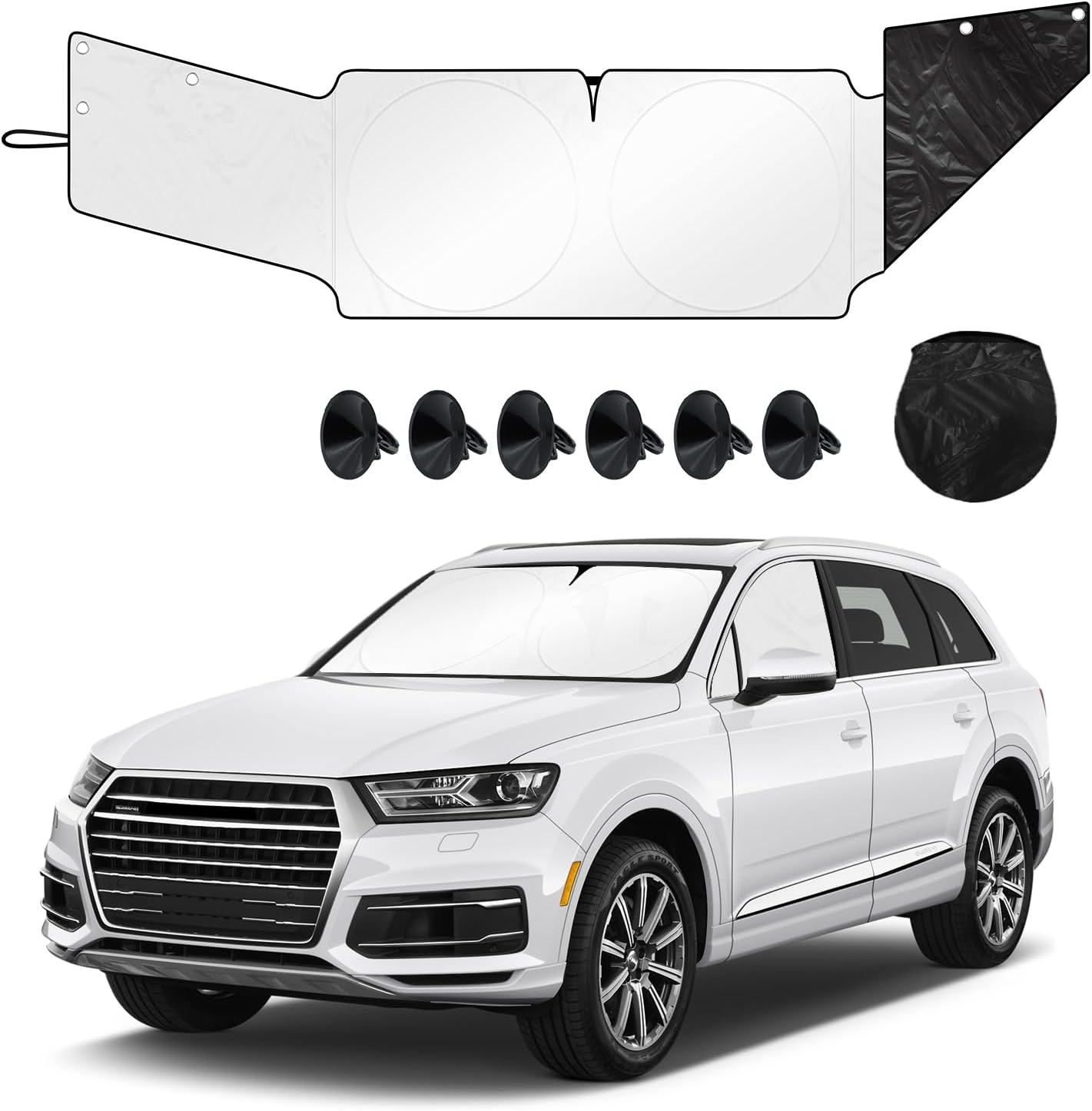 61k3vWWnjoL._AC_SL1500_.jpg Sun Shade- Front and Side Car Windshield Sun Shade Front and Side Window Protector Block Sun Heat Visor Protection Cover Vehicle Interior Accessories Sunshades Prevent Prying and Protect Privacy - Image 1