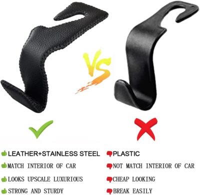 Car Hooks Universal Car Vehicle Back Seat Headrest Hanger Holder Hook Microfiber Leather & Stainless Steel for Bag Purse Cloth Drink Grocery (Black) - Image 3
