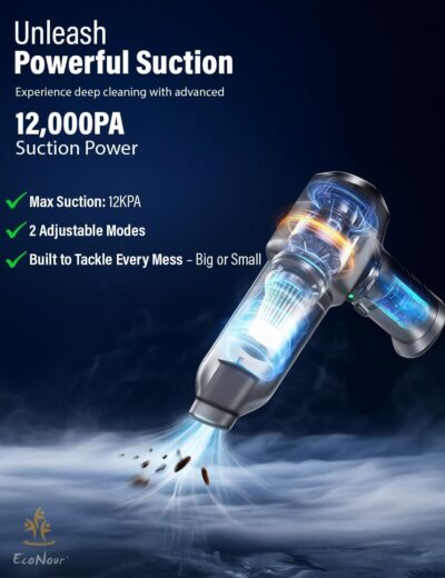 Ultimate Cordless Car Vacuum with 12000Pa Power & 2 Batteries | Portable Handheld Vac for Car, Home, Pet Hair, Multi-Surface Cleaning with 4 Attachments - Image 2