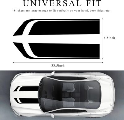 Car Hood Decal Sticker, Racing Stripe Graphic Stickers for Auto Body Skirt Roof Hood Bumper, Automotive Exterior Decoration Vinyl Decal for Car SUV Truck, Car Accessories (Black) - Image 2