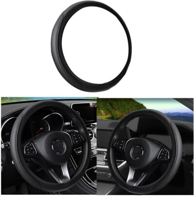 Leather Car Steering Wheel Cover for Men Women, Elastic, Breathable Anti-Slip, Universal 15 inch, (Black1) - Image 8