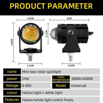 2pcs Super Bright 24W LED Two-Color White Amber Spotlight + 2pcs ON-ON-OFF Switch, Waterproof auxiliary Motorcycle Headlight Fog Light, Universal For Car Truck ATV Offroad SUV Driving Work Spot Lamp - Image 2