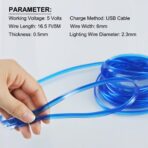 EL Wire Interior Car LED Strip Lights, 16.5FT USB Neon Glowing Strobing El Wire Strip with 6mm Sewing Edge, Ambient Lighting Kits for Car Inside Decorations (Blue) - Image 7