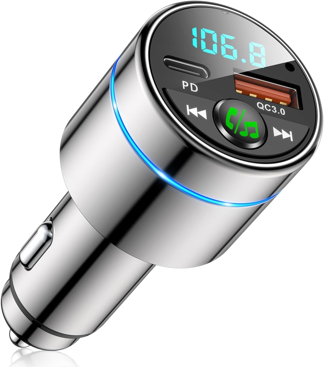 61kq9wSggQL._AC_SL1300_.jpg FM Transmitter for Car Bluetooth 5.3, All-Metal PD 20W & QC3.0 18W Fast Charger, Wireless FM Radio Car Kit Bluetooth Adapter, Noise Cancelling Hands-Free Call, Hi-Fi Music, Ring Light - Image 1