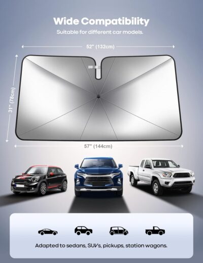Lamicall Car Windshield Sunshade Umbrella - Foldable Car Windshield Sun Shade Cover, 5 Layers UV Block Coating, 52"x31" Front Window Heat Insulation Protection, for Auto Sedan, SUV Windshield - Image 4
